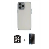 MARSİLYAN™- iPhone 15 Pro Max Kılıf Ahenk Çizgi Serisi - Siyah 3D Antistatik Hayalet Cam Ekran Koruyucu + PVD Metal Kamera Lens - TU
