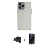 MARSİLYAN™- iPhone 15 Pro Max Kılıf Ahenk Çizgi Serisi - Siyah 3D Antistatik Hayalet Cam Ekran Koruyucu + Raze Metal Kamera Lens - TMGI