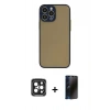 MARSİLYAN™- iPhone 15 Pro Max Kılıf Ahenk Çizgi Serisi - Siyah 3D Antistatik Hayalet Cam Ekran Koruyucu + PVD Metal Kamera Lens - SH
