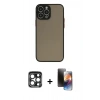 MARSİLYAN™- iPhone 15 Pro Max Kılıf Ahenk Çizgi Serisi - Siyah 3D Antistatik Mat Seramik Nano Ekran Koruyucu + PVD Metal Kamera Lens - LT