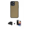 MARSİLYAN™- iPhone 15 Pro Max Kılıf Ahenk Çizgi Serisi - Siyah 3D Antistatik Mat Seramik Nano Ekran Koruyucu + Titanyum Gri Raze Metal Kamera Lens