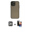 MARSİLYAN™- iPhone 15 Pro Max Kılıf Ahenk Çizgi Serisi - Siyah 3D Antistatik Mat Seramik Nano Ekran Koruyucu + PVD Metal Kamera Lens - GI