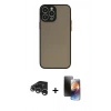 MARSİLYAN™- iPhone 15 Pro Max Kılıf Ahenk Çizgi Serisi - Siyah 3D Antistatik Mat Seramik Nano Ekran Koruyucu + Raze Metal Kamera Lens - GS