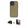 MARSİLYAN™- iPhone 15 Pro Max Kılıf Ahenk Çizgi Serisi - Siyah 3D Antistatik Mat Seramik Nano Ekran Koruyucu + Raze Metal Kamera Lens - SH