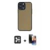 MARSİLYAN™- iPhone 15 Pro Max Kılıf Ahenk Çizgi Serisi - Siyah 3D Antistatik Mat Seramik Nano Ekran Koruyucu + PVD Metal Kamera Lens - GI