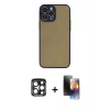 MARSİLYAN™- iPhone 15 Pro Max Kılıf Ahenk Çizgi Serisi - Siyah 3D Antistatik Mat Seramik Nano Ekran Koruyucu + PVD Metal Kamera Lens - LT