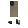 MARSİLYAN™- iPhone 15 Pro Max Kılıf Ahenk Çizgi Serisi - Siyah 3D Antistatik Mat Seramik Nano Ekran Koruyucu + Raze Metal Kamera Lens - SH