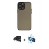 MARSİLYAN™- iPhone 15 Pro Max Kılıf Ahenk Çizgi Serisi - Siyah 3D Antistatik Seramik Nano Ekran Koruyucu + Raze Metal Kamera Lens - GS