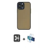 MARSİLYAN™- iPhone 15 Pro Max Kılıf Ahenk Çizgi Serisi - Siyah 3D Antistatik Seramik Nano Ekran Koruyucu + Gri PVD Metal Kamera Lens