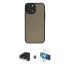 MARSİLYAN™- iPhone 15 Pro Max Kılıf Ahenk Çizgi Serisi - Siyah 3D Antistatik Seramik Nano Ekran Koruyucu + Titanyum Gri Raze Metal Kamera Lens