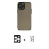 MARSİLYAN™- iPhone 15 Pro Max Kılıf Ahenk Çizgi Serisi - Siyah Bilvis 0.18mm Plus Cam Ekran Koruyucu + PVD Metal Kamera Lens - GS