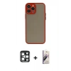 MARSİLYAN™- iPhone 15 Pro Max Kılıf Ahenk Çizgi Serisi - Siyah Bilvis 3D Mat Cam Ekran Koruyucu + PVD Metal Kamera Lens - LT