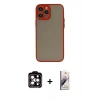 MARSİLYAN™- iPhone 15 Pro Max Kılıf Ahenk Çizgi Serisi - Siyah Bilvis 3D Mat Cam Ekran Koruyucu + PVD Metal Kamera Lens - TU