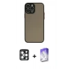 MARSİLYAN™- iPhone 15 Pro Max Kılıf Ahenk Çizgi Serisi - Siyah Bilvis 5in1 3D Magic Cam Ekran Koruyucu + PVD Metal Kamera Lens - LT