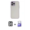 MARSİLYAN™- iPhone 15 Pro Max Kılıf Ahenk Çizgi Serisi - Siyah Bilvis 5in1 5D Magic Hayalet Cam Ekran Koruyucu + Lacivert PVD Metal Kamera Lens