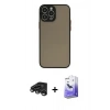 MARSİLYAN™- iPhone 15 Pro Max Kılıf Ahenk Çizgi Serisi - Siyah Bilvis 5in1 5D Magic Hayalet Cam Ekran Koruyucu + Raze Metal Kamera Lens - TMGI