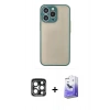 MARSİLYAN™- iPhone 15 Pro Max Kılıf Ahenk Çizgi Serisi - Siyah Bilvis 5in1 5D Magic Hayalet Cam Ekran Koruyucu + Lacivert PVD Metal Kamera Lens
