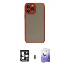 MARSİLYAN™- iPhone 15 Pro Max Kılıf Ahenk Çizgi Serisi - Siyah Bilvis 5in1 5D Magic Hayalet Cam Ekran Koruyucu + Lacivert PVD Metal Kamera Lens