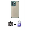 MARSİLYAN™- iPhone 15 Pro Max Kılıf Ahenk Çizgi Serisi - Siyah Bilvis 5in1 5D Magic Hayalet Cam Ekran Koruyucu + PVD Metal Kamera Lens - TU