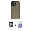 MARSİLYAN™- iPhone 15 Pro Max Kılıf Ahenk Çizgi Serisi - Siyah Bilvis 5in1 5D Magic Hayalet Cam Ekran Koruyucu + Lacivert PVD Metal Kamera Lens