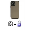 MARSİLYAN™- iPhone 15 Pro Max Kılıf Ahenk Çizgi Serisi - Siyah Bilvis 5in1 5D Magic Hayalet Cam Ekran Koruyucu + PVD Metal Kamera Lens - GS
