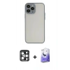 MARSİLYAN™- iPhone 15 Pro Max Kılıf Ahenk Çizgi Serisi - Siyah Bilvis 5in1 5D Magic Hayalet Cam Ekran Koruyucu + Lacivert PVD Metal Kamera Lens