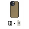 MARSİLYAN™- iPhone 15 Pro Max Kılıf Ahenk Çizgi Serisi - Siyah Bilvis Hayalet Cam Ekran Koruyucu + PVD Metal Kamera Lens - GS
