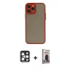 MARSİLYAN™- iPhone 15 Pro Max Kılıf Ahenk Çizgi Serisi - Siyah Bilvis Hayalet Cam Ekran Koruyucu + PVD Metal Kamera Lens - LT