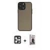 MARSİLYAN™- iPhone 15 Pro Max Kılıf Ahenk Çizgi Serisi - Siyah Bilvis Hayalet Cam Ekran Koruyucu + PVD Metal Kamera Lens - LT