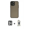 MARSİLYAN™- iPhone 15 Pro Max Kılıf Ahenk Çizgi Serisi - Siyah Bilvis Hayalet Cam Ekran Koruyucu + PVD Metal Kamera Lens - LT