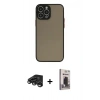 MARSİLYAN™- iPhone 15 Pro Max Kılıf Ahenk Çizgi Serisi - Siyah Bilvis Hayalet Cam Ekran Koruyucu + Titanyum Gri Raze Metal Kamera Lens