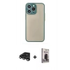 MARSİLYAN™- iPhone 15 Pro Max Kılıf Ahenk Çizgi Serisi - Siyah Bilvis Hayalet Cam Ekran Koruyucu + Titanyum Gri Raze Metal Kamera Lens