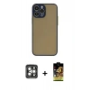 MARSİLYAN™- iPhone 15 Pro Max Kılıf Ahenk Çizgi Serisi - Siyah Buffer Cam Ekran Koruyucu + PVD Metal Kamera Lens - GI