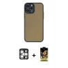 MARSİLYAN™- iPhone 15 Pro Max Kılıf Ahenk Çizgi Serisi - Siyah Buffer Cam Ekran Koruyucu + Gümüş PVD Metal Kamera Lens