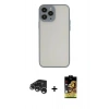 MARSİLYAN™- iPhone 15 Pro Max Kılıf Ahenk Çizgi Serisi - Siyah Buffer Cam Ekran Koruyucu + Gümüş Raze Metal Kamera Lens