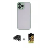 MARSİLYAN™- iPhone 15 Pro Max Kılıf Ahenk Çizgi Serisi - Siyah Buffer Cam Ekran Koruyucu + Gümüş Raze Metal Kamera Lens
