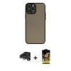 MARSİLYAN™- iPhone 15 Pro Max Kılıf Ahenk Çizgi Serisi - Siyah Buffer Cam Ekran Koruyucu + Gümüş Raze Metal Kamera Lens