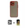 MARSİLYAN™- iPhone 15 Pro Max Kılıf Ahenk Çizgi Serisi - Siyah Buffer Cam Ekran Koruyucu + PVD Metal Kamera Lens - LT
