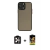 MARSİLYAN™- iPhone 15 Pro Max Kılıf Ahenk Çizgi Serisi - Siyah Buffer Cam Ekran Koruyucu + PVD Metal Kamera Lens - TU