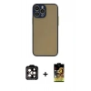 MARSİLYAN™- iPhone 15 Pro Max Kılıf Ahenk Çizgi Serisi - Siyah Buffer Cam Ekran Koruyucu + PVD Metal Kamera Lens - TU