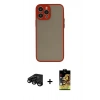 MARSİLYAN™- iPhone 15 Pro Max Kılıf Ahenk Çizgi Serisi - Siyah Buffer Cam Ekran Koruyucu + Siyah Raze Metal Kamera Lens