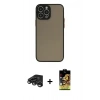 MARSİLYAN™- iPhone 15 Pro Max Kılıf Ahenk Çizgi Serisi - Siyah Buffer Cam Ekran Koruyucu + Raze Metal Kamera Lens - TMGI