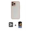 MARSİLYAN™- iPhone 15 Pro Max Kılıf Ahenk Çizgi Serisi - Siyah Buffer Hayalet Cam Ekran Koruyucu + Gri PVD Metal Kamera Lens
