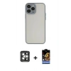 MARSİLYAN™- iPhone 15 Pro Max Kılıf Ahenk Çizgi Serisi - Siyah Buffer Hayalet Cam Ekran Koruyucu + Gri PVD Metal Kamera Lens