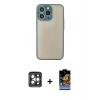 MARSİLYAN™- iPhone 15 Pro Max Kılıf Ahenk Çizgi Serisi - Siyah Buffer Hayalet Cam Ekran Koruyucu + Gri PVD Metal Kamera Lens