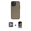 MARSİLYAN™- iPhone 15 Pro Max Kılıf Ahenk Çizgi Serisi - Siyah Buffer Hayalet Cam Ekran Koruyucu + Gri PVD Metal Kamera Lens