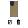 MARSİLYAN™- iPhone 15 Pro Max Kılıf Ahenk Çizgi Serisi - Siyah Buffer Hayalet Cam Ekran Koruyucu + Gri PVD Metal Kamera Lens