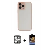 MARSİLYAN™- iPhone 15 Pro Max Kılıf Ahenk Çizgi Serisi - Siyah Buffer Hayalet Cam Ekran Koruyucu + Gümüş PVD Metal Kamera Lens