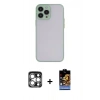 MARSİLYAN™- iPhone 15 Pro Max Kılıf Ahenk Çizgi Serisi - Siyah Buffer Hayalet Cam Ekran Koruyucu + Gümüş PVD Metal Kamera Lens