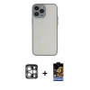 MARSİLYAN™- iPhone 15 Pro Max Kılıf Ahenk Çizgi Serisi - Siyah Buffer Hayalet Cam Ekran Koruyucu + Gümüş PVD Metal Kamera Lens